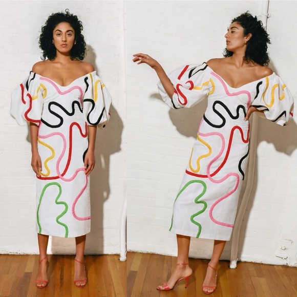 Mara Hoffman Cadiz Namari Embroidered Linen Midi Dress Size 4 - Picture 13 of 16